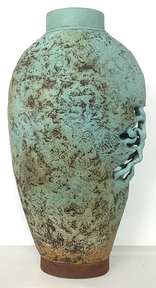 Brendan Adams nz ceramic art, turquoise bottle